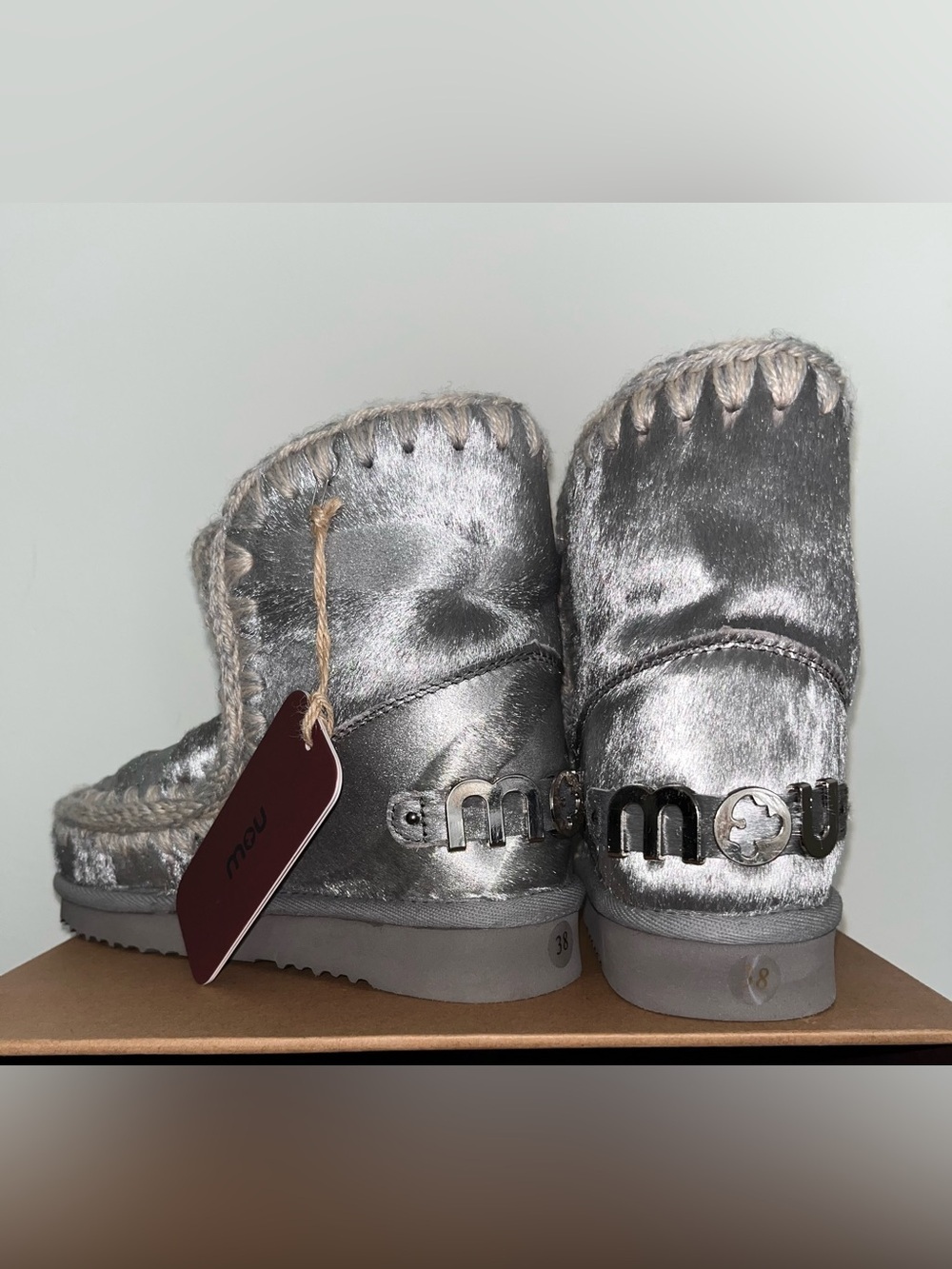 Mou Silver Eskimo Back-Logo Short Boot - Women